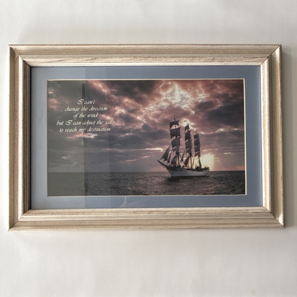 Framed Motivational Sailing Ship Poster Print Modern Nautical Home Décor